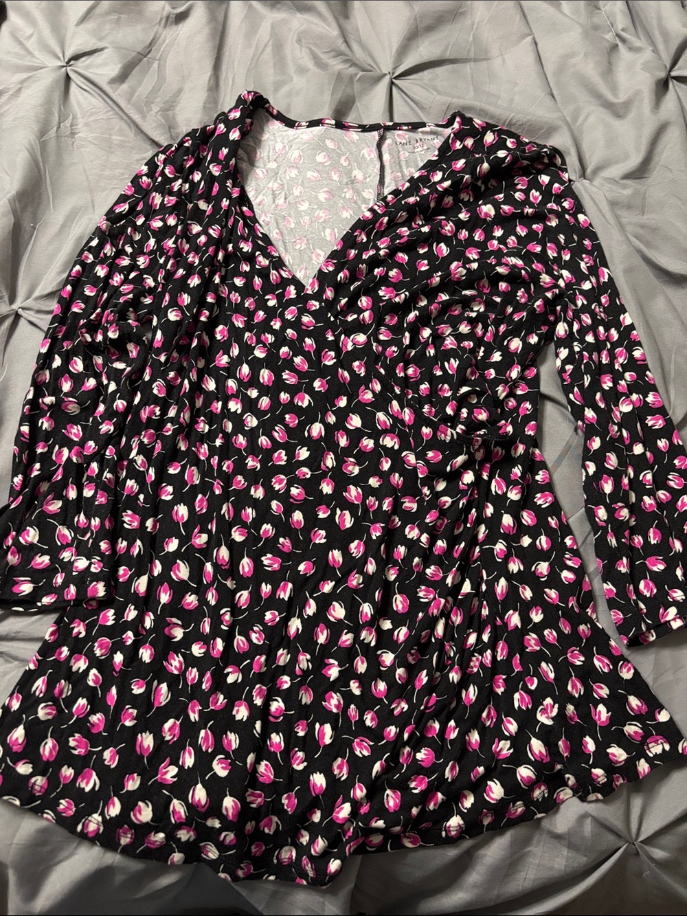 Lane Bryant Black V-Neck  with Pink and White Floral Print